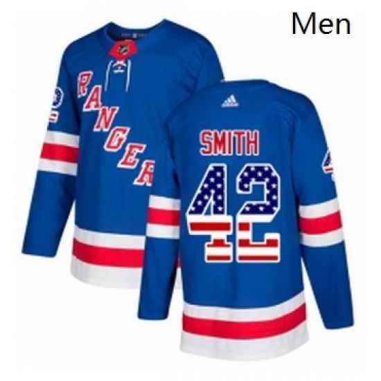Mens Adidas New York Rangers 42 Brendan Smith Authentic Royal Blue USA Flag Fashion NHL Jersey